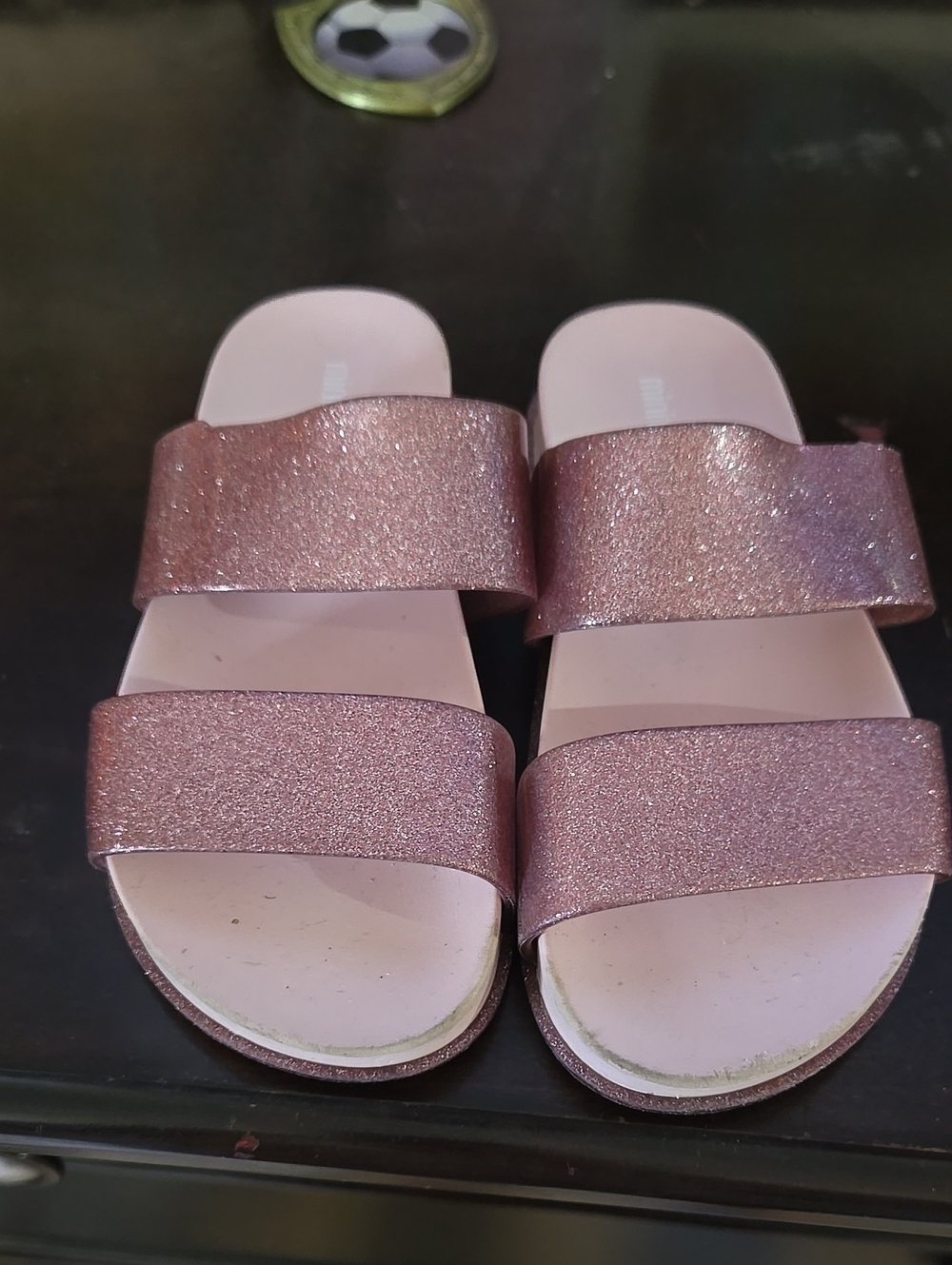 Girls 12 Mini Melissa Glitter Double-Strap Slide Sandals - Pink